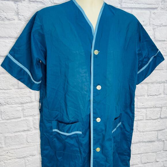 Vintage Shave Coat By Weldon Dark Blue Size S Permanent Press 50s 60s Robe - Picture 2 of 5